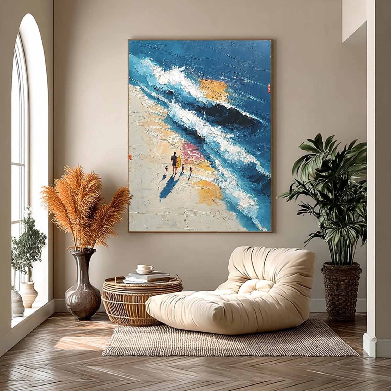 Wall Art Vertical Impressionist Family Beach Scene Deep