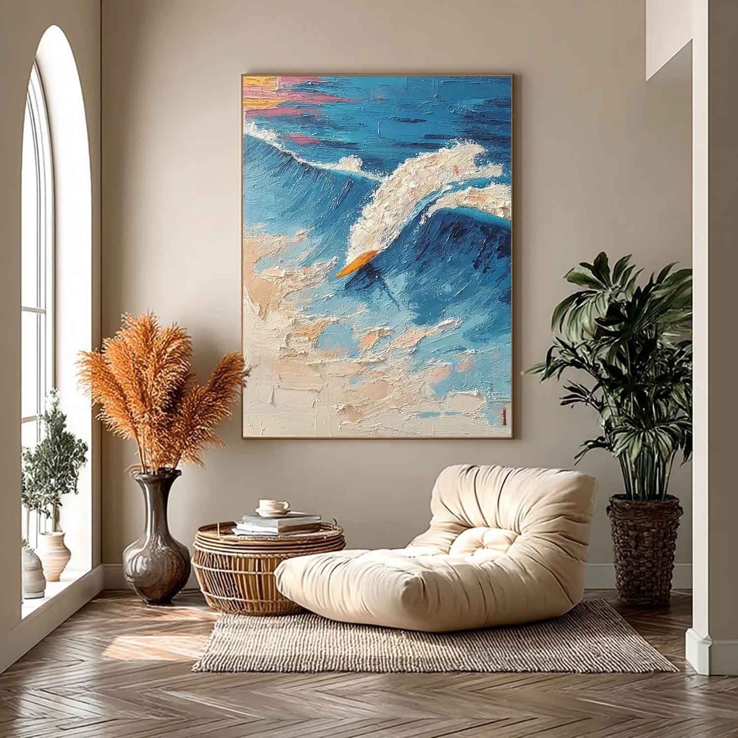 Wall Art Vertical Impressionist Surfing Scene Bold