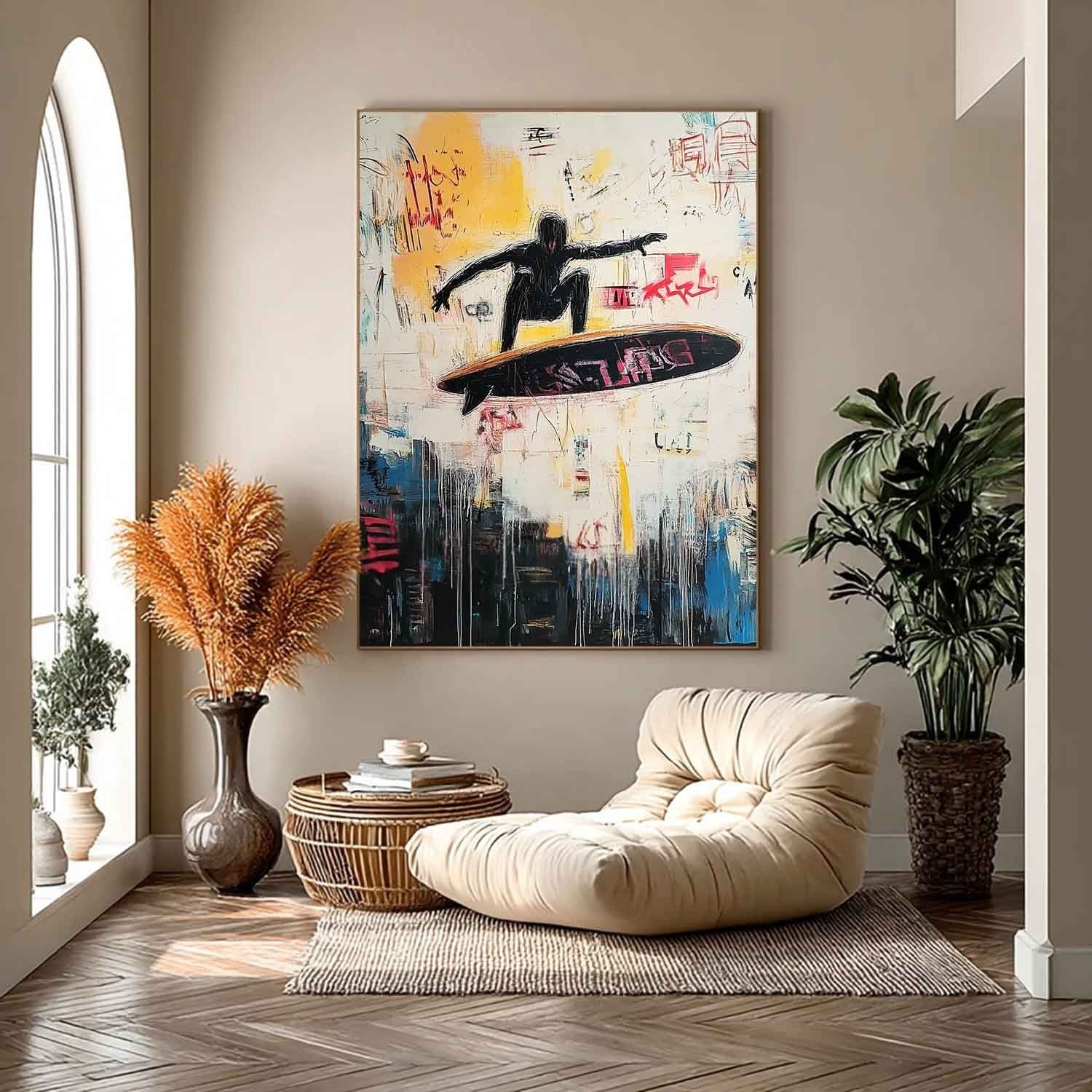 Wall Art Edgy Textured Graffiti Surfer