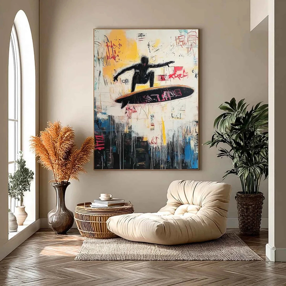 Wall Art Edgy Textured Graffiti Surfer