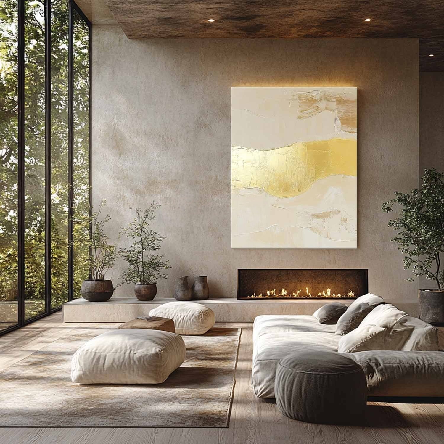Wall Art Abstract Beige Gold Foil Landscape