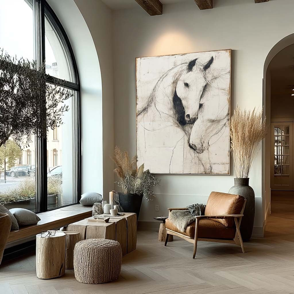 Minimalist Two Horses Sketch Painting