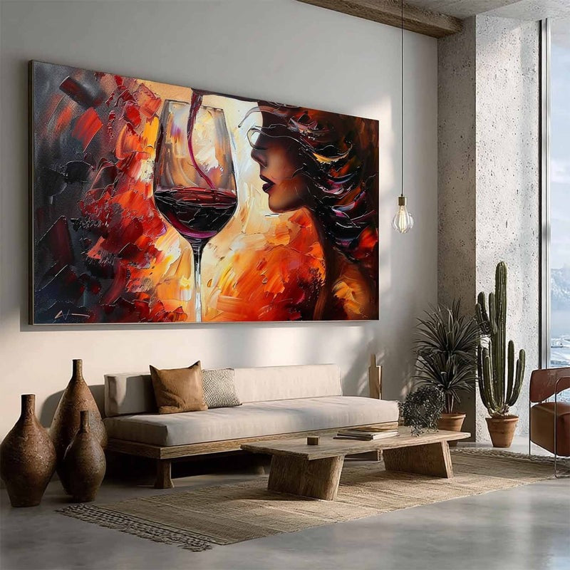 Wall Art Woman Wine Pouring Impasto