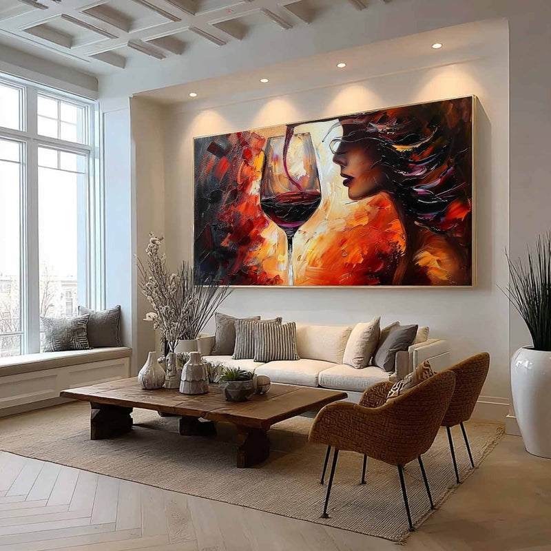 Wall Art Woman Wine Pouring Impasto