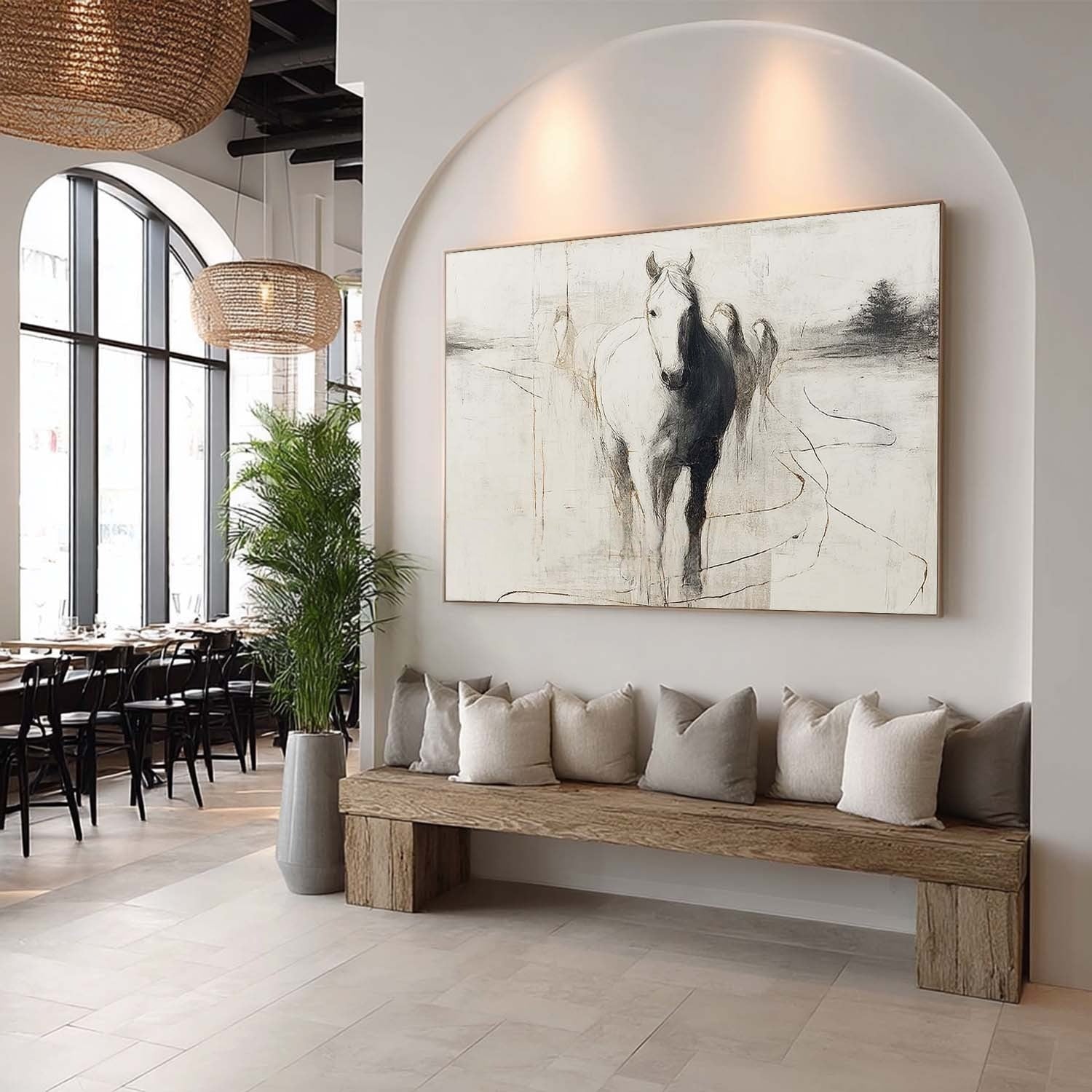 Wall Art Panoramic Abstract Horse Scene Minimalist