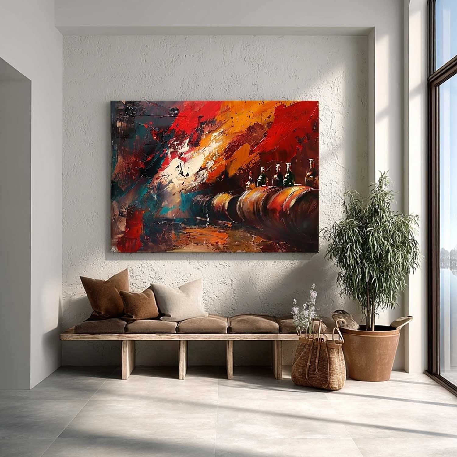 Wall Art Bold Textured Wine Barrel Bottle