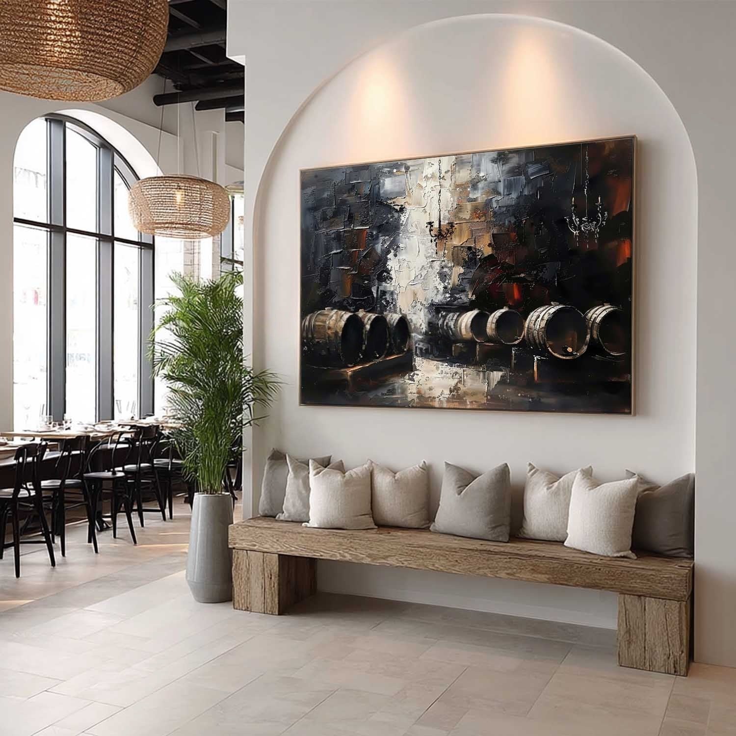 Wall Art Panoramic Impressionist Wine Cellar Scene Moody
