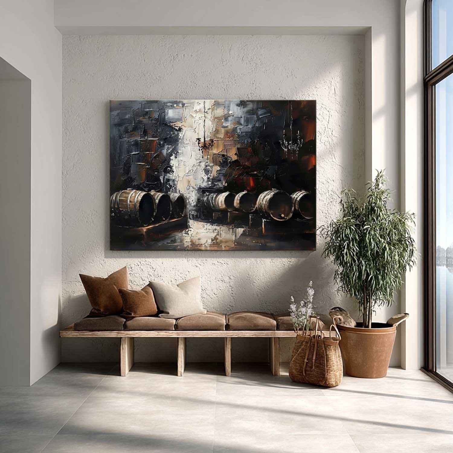 Wall Art Panoramic Impressionist Wine Cellar Scene Moody