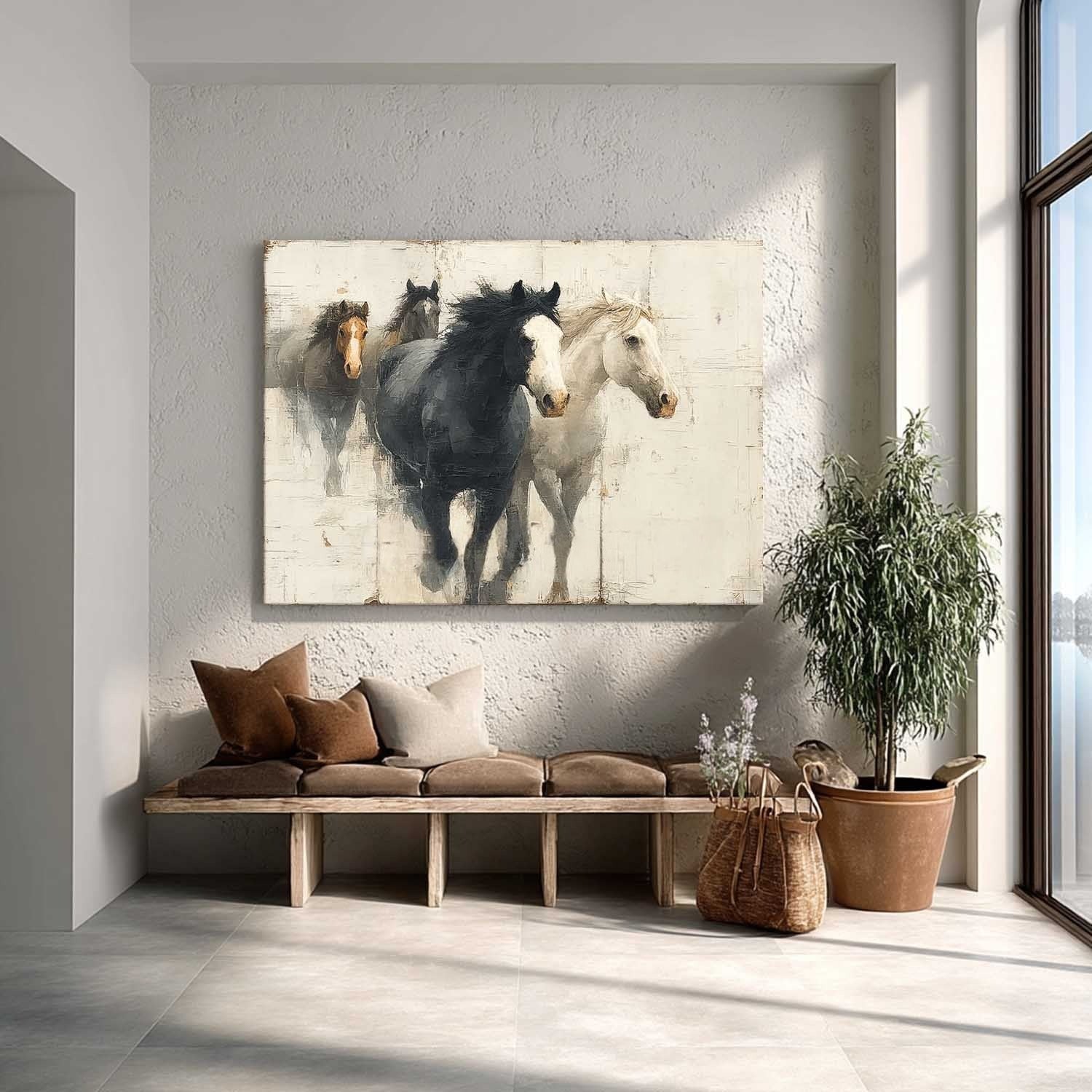 Wall Art Dynamic Textured Running Horses