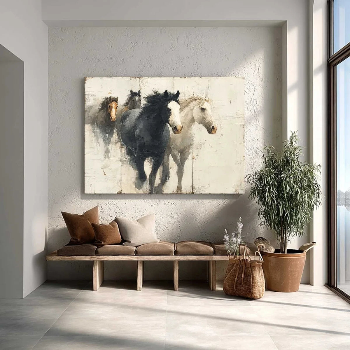 Wall Art Dynamic Textured Running Horses