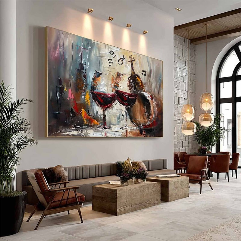 Wall Art Impressionist Red Wine Glasses Violin