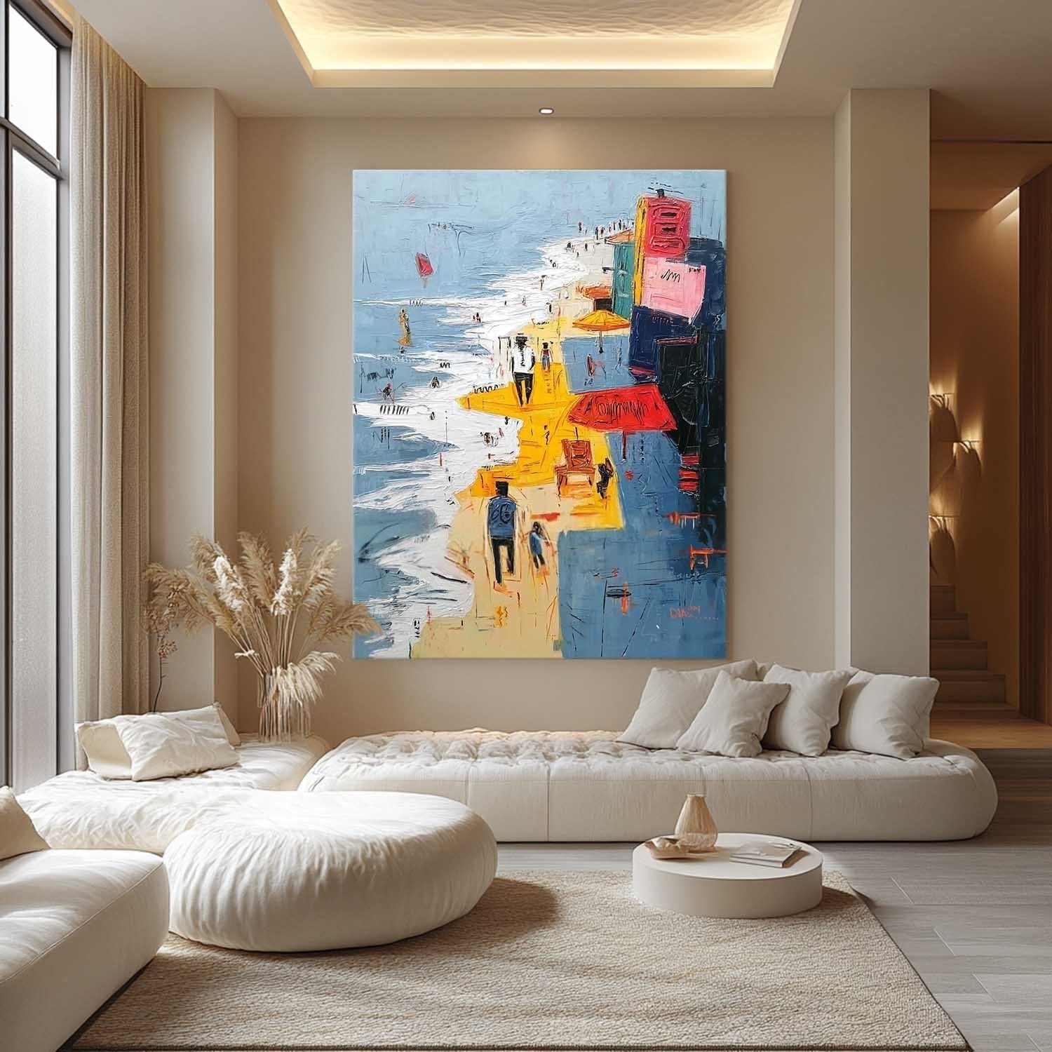 Wall Art Vertical Abstract Figurative Beach Scene Bold