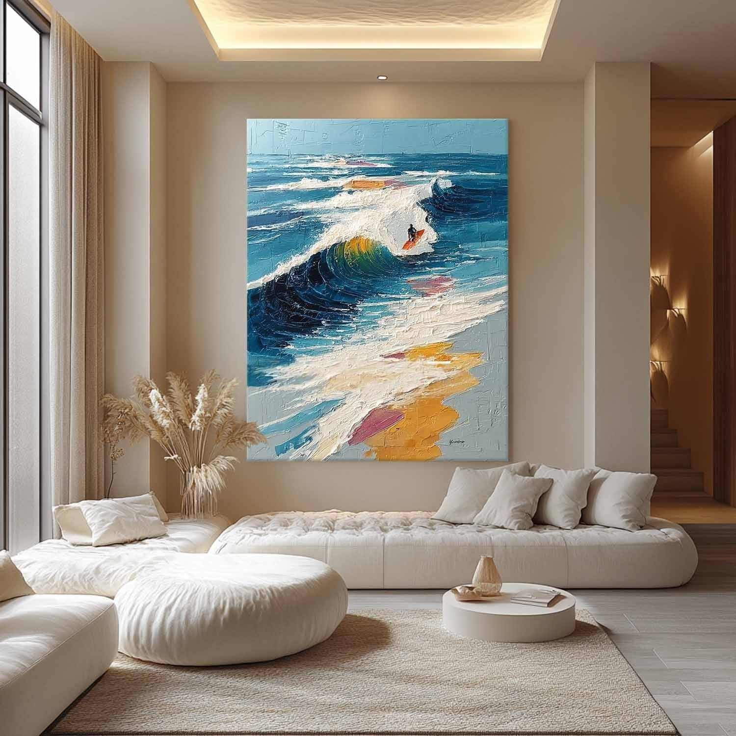 Wall Art Vertical Impressionist Surfing Scene Vivid