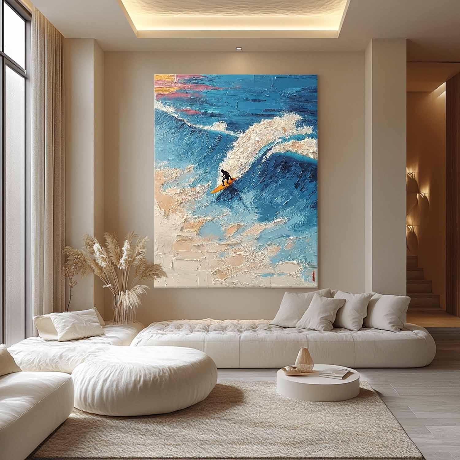 Wall Art Vertical Impressionist Surfing Scene Bold