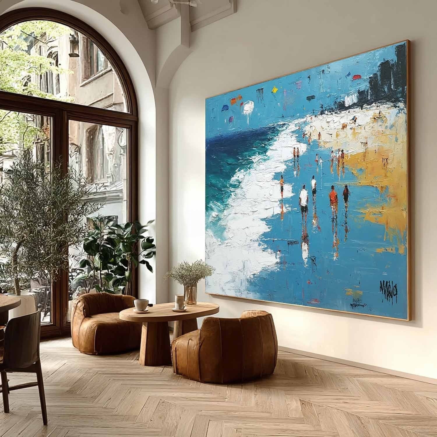 Wall Art Panoramic Impressionist Beach Boardwalk Scene Bright