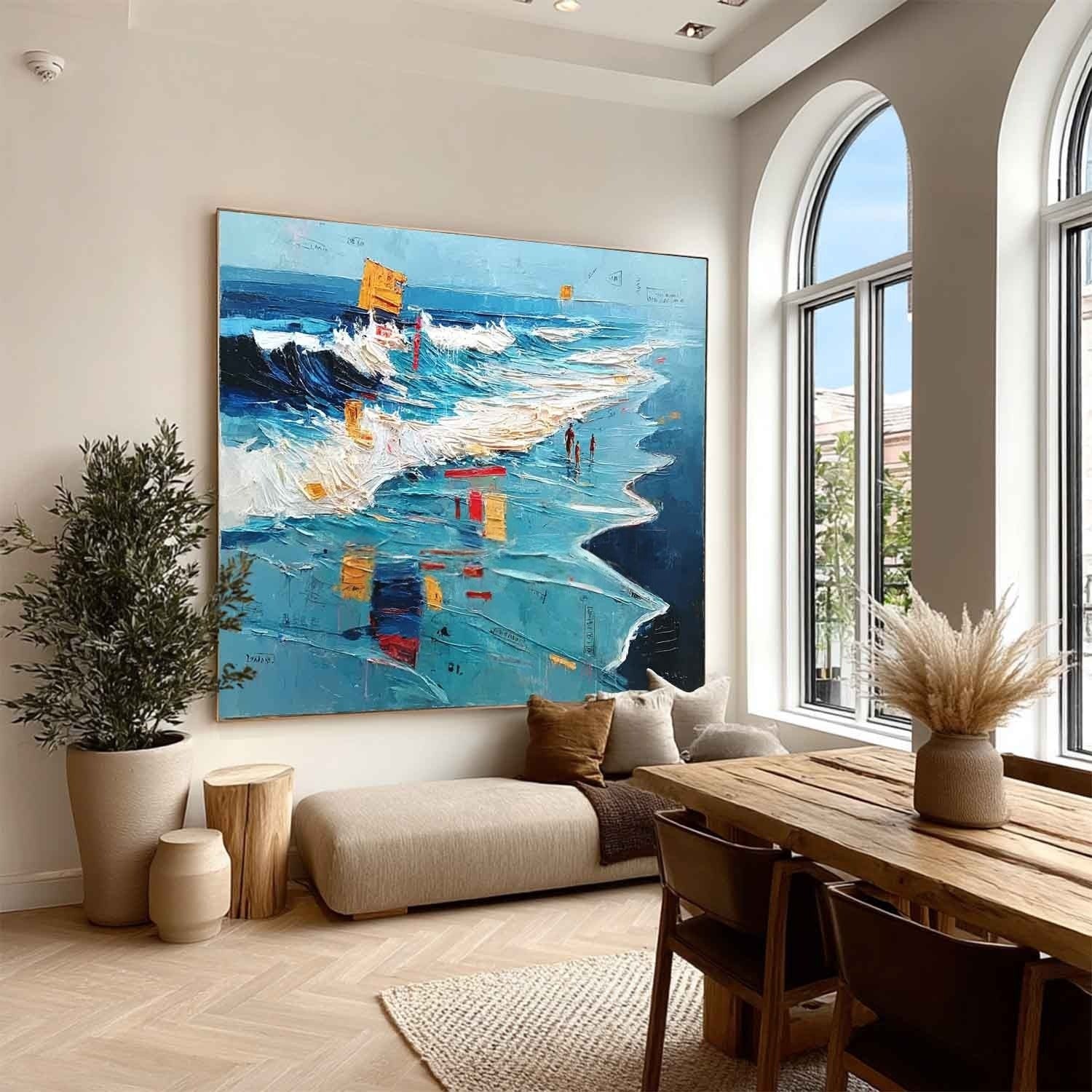 Wall Art Panoramic Impressionist Beachscape Scene Vibrant