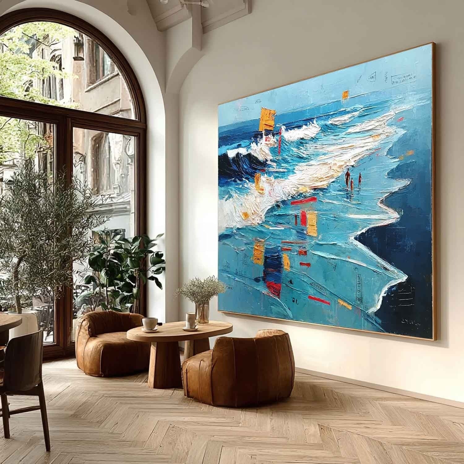Wall Art Panoramic Impressionist Beachscape Scene Vibrant