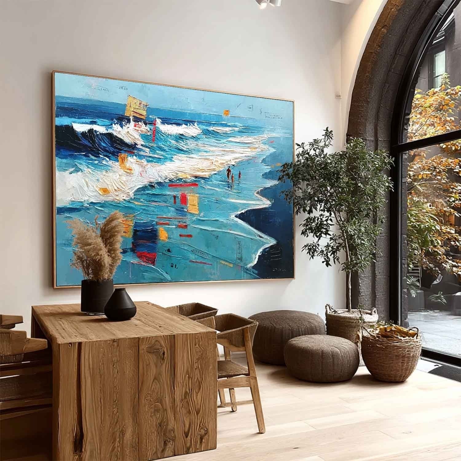 Wall Art Panoramic Impressionist Beachscape Scene Vibrant