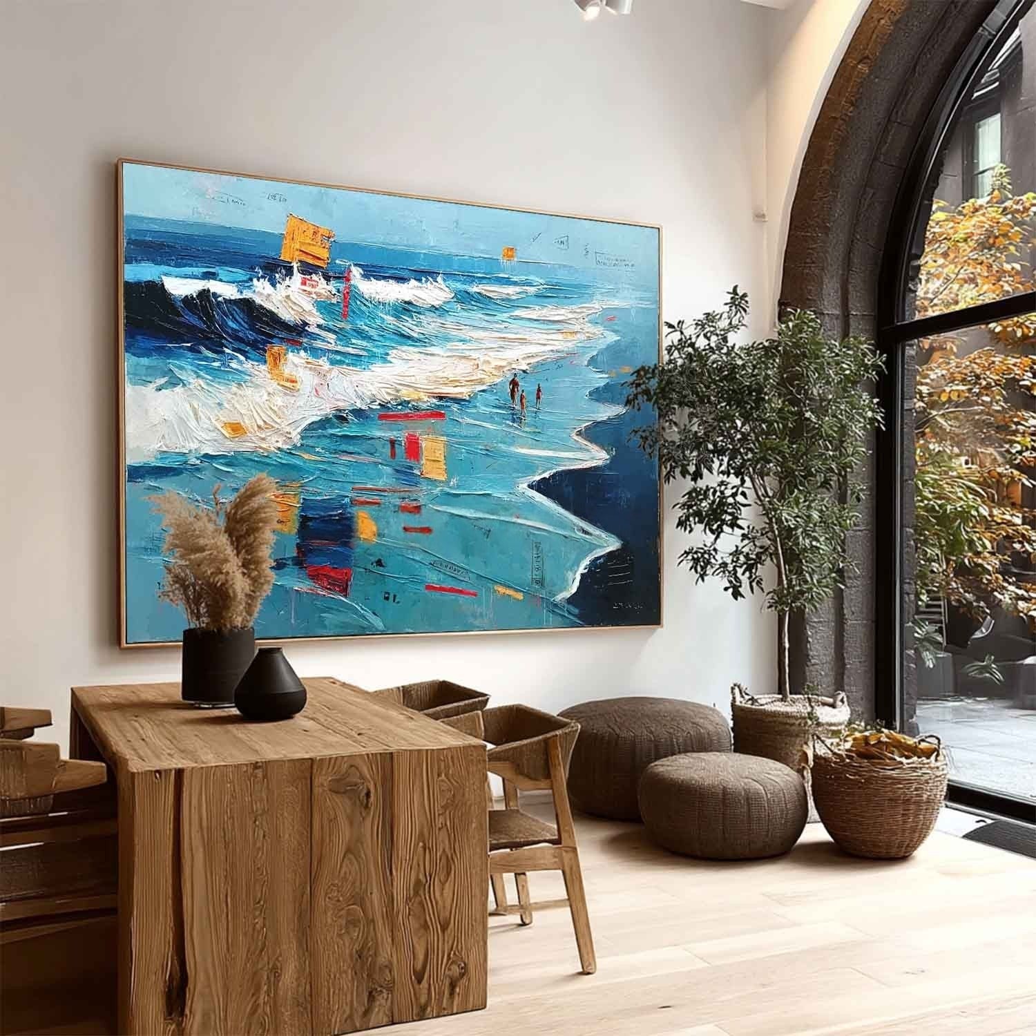 Wall Art Panoramic Impressionist Beachscape Scene Vibrant