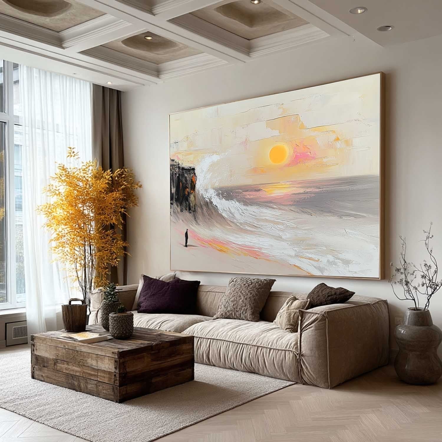 Wall Art Panoramic Impressionist Coastal Sunset Scene