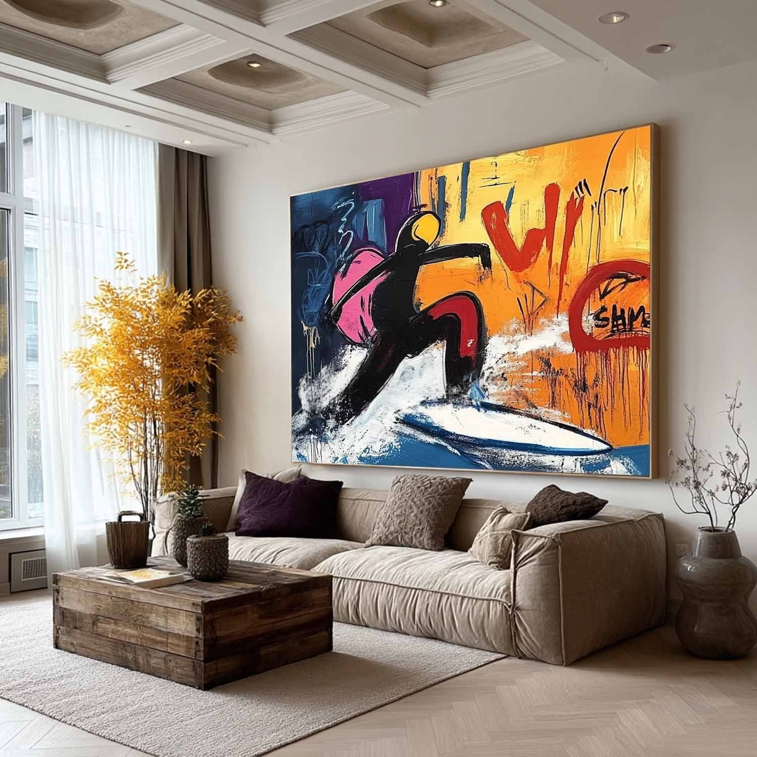 Wall Art Square Pop Art Surfing Graffiti Scene Vibrant