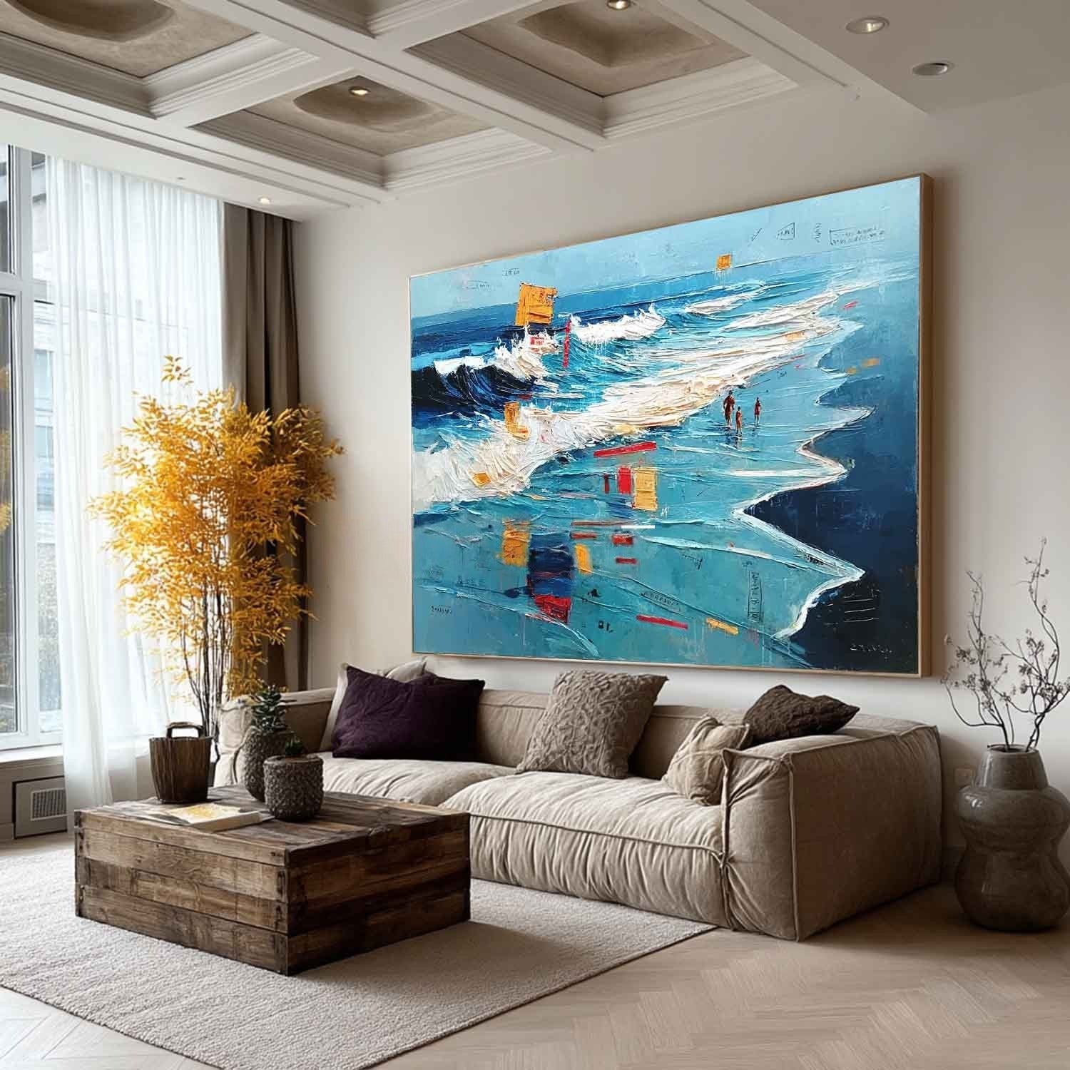 Wall Art Panoramic Impressionist Beachscape Scene Vibrant