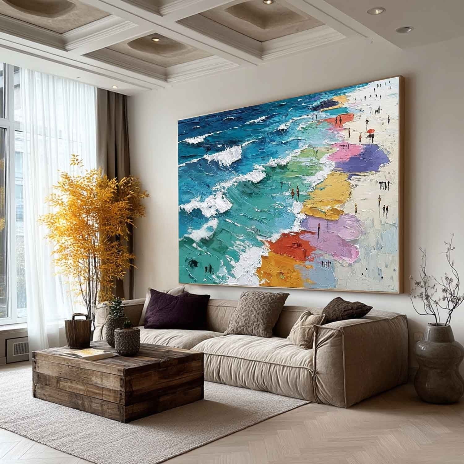 Wall Art Colorful Beach Impasto Ocean Wave