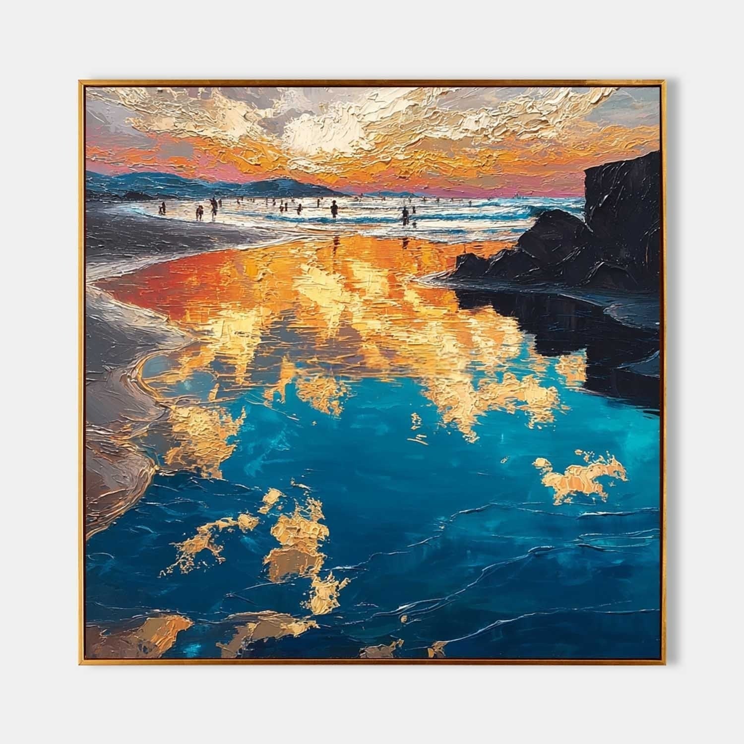 Golden Hour Beach Reflection Impasto Painting