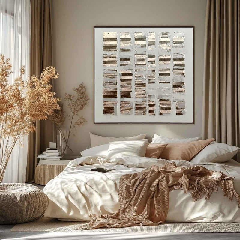 Wall Art Grid Pattern Gold Silver Leaf
