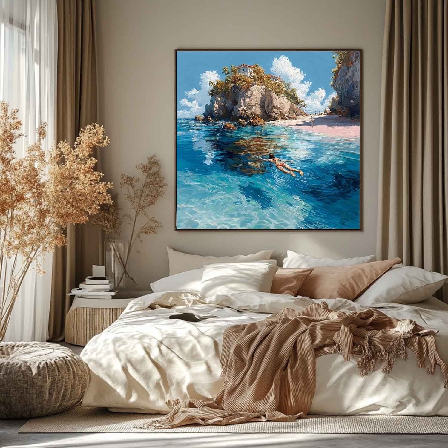 Tropical Snorkeling Cove Impasto Painting