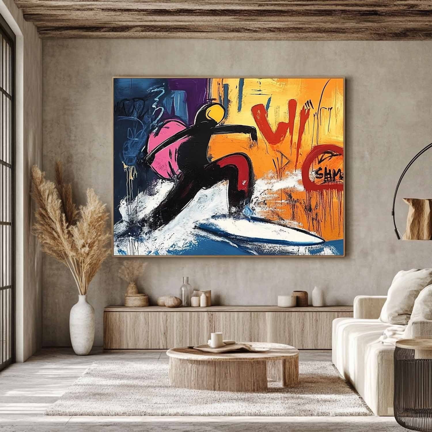 Wall Art Square Pop Art Surfing Graffiti Scene Vibrant