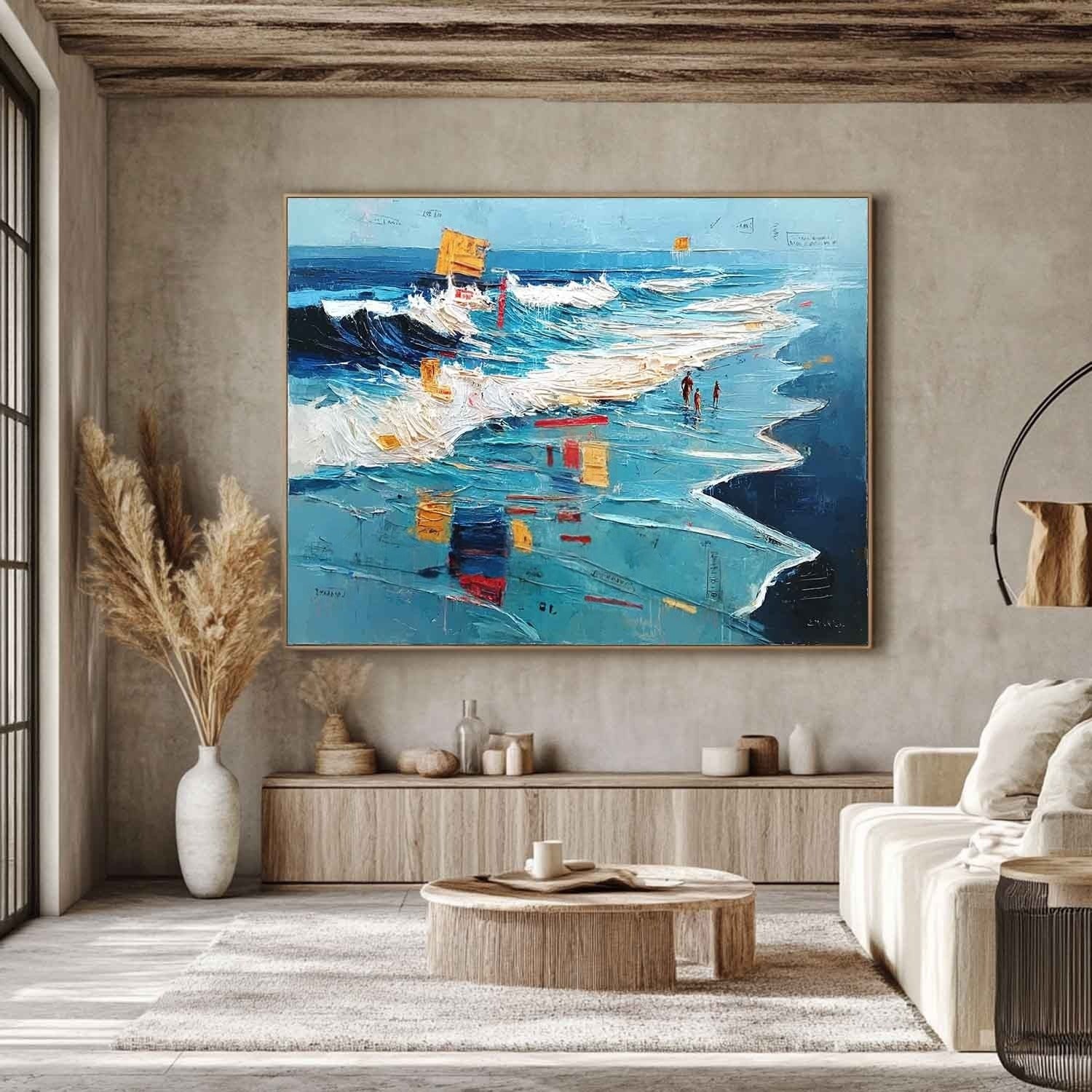 Wall Art Panoramic Impressionist Beachscape Scene Vibrant