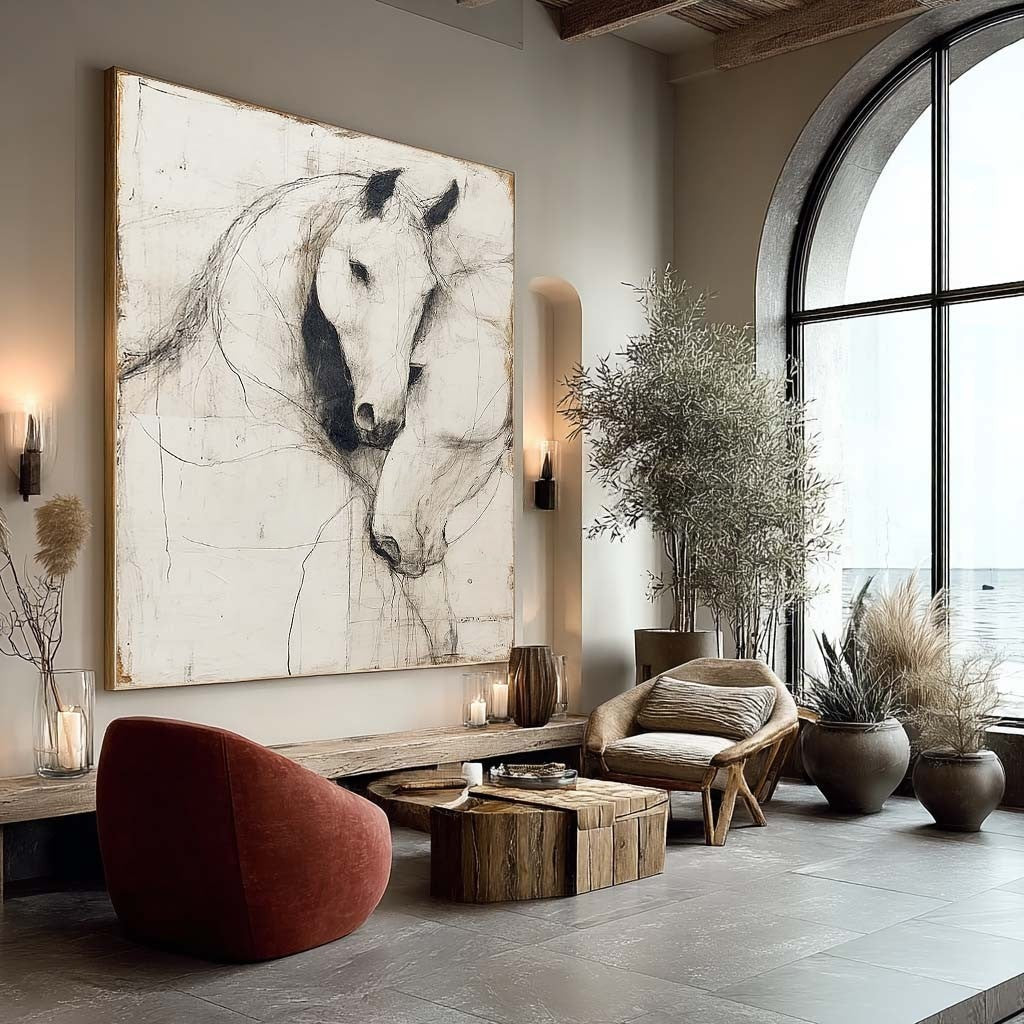 Minimalist Two Horses Sketch Painting