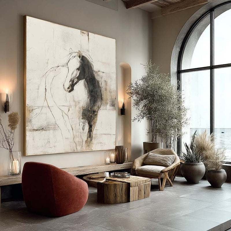 Wall Art Monochrome Horse Portrait Minimalist