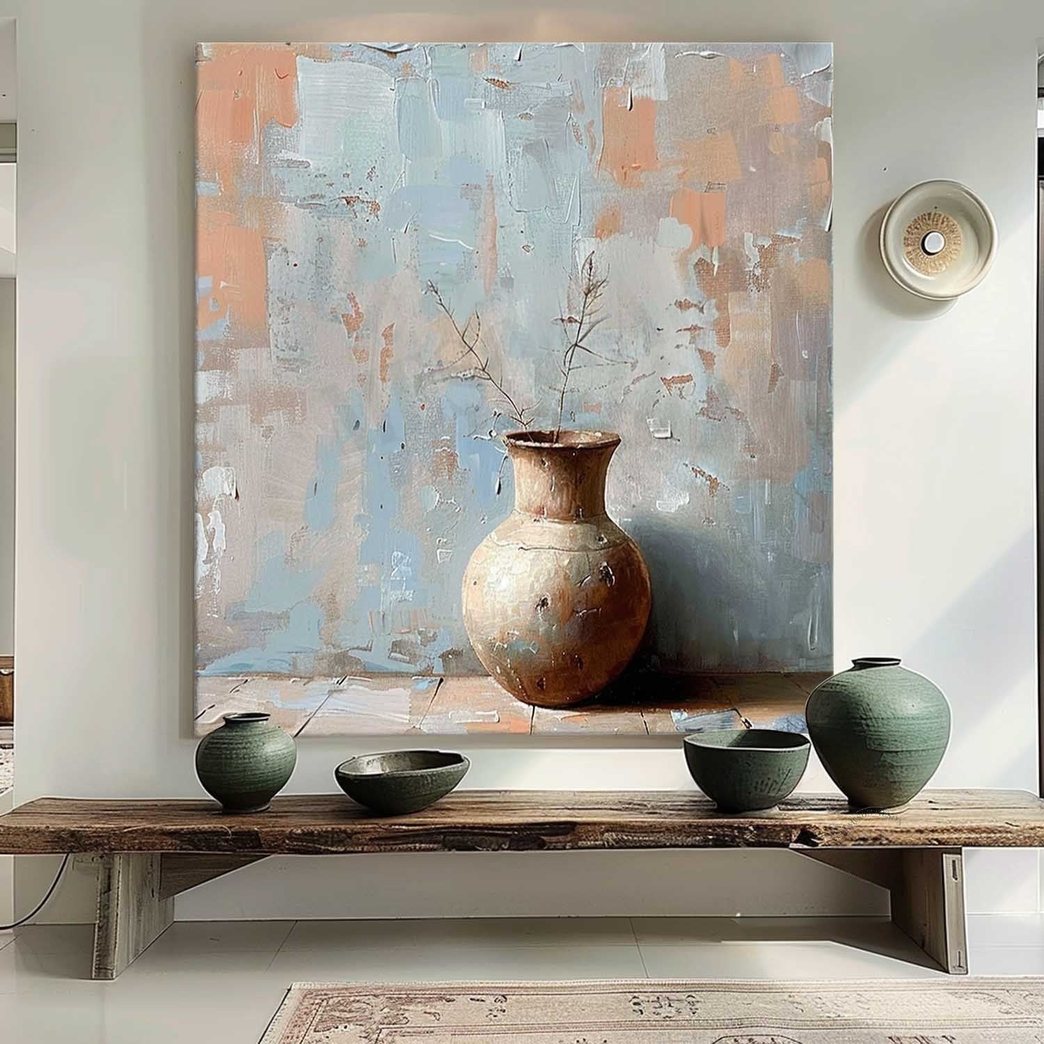Wall Art Rustic Vase Still Life Impasto