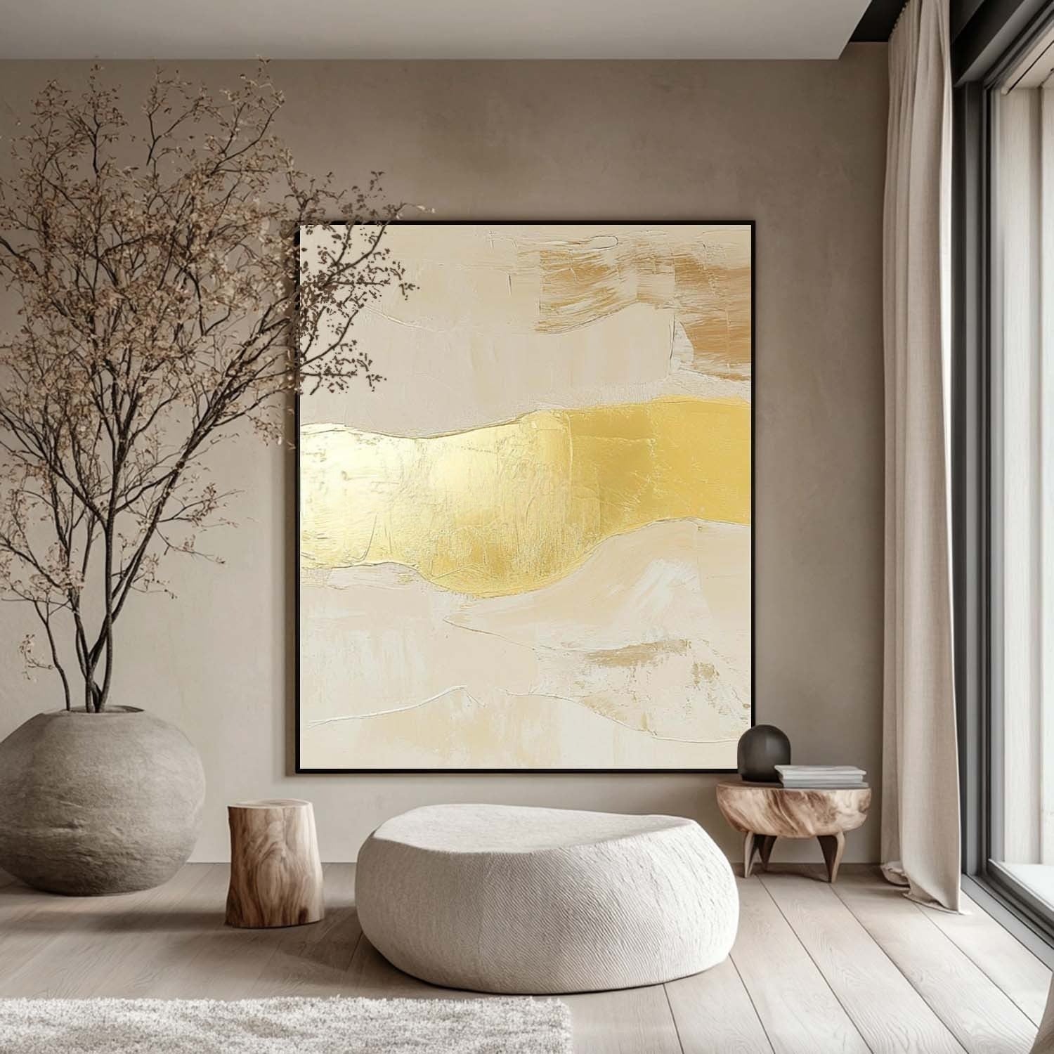 Wall Art Abstract Beige Gold Foil Landscape