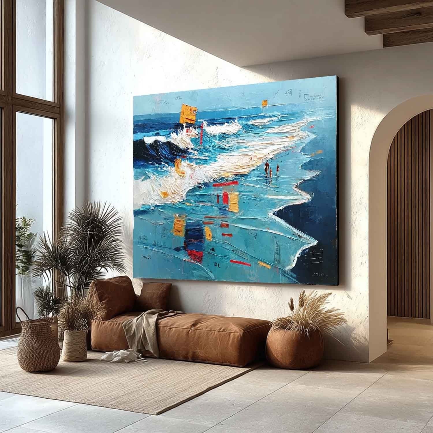 Wall Art Panoramic Impressionist Beachscape Scene Vibrant