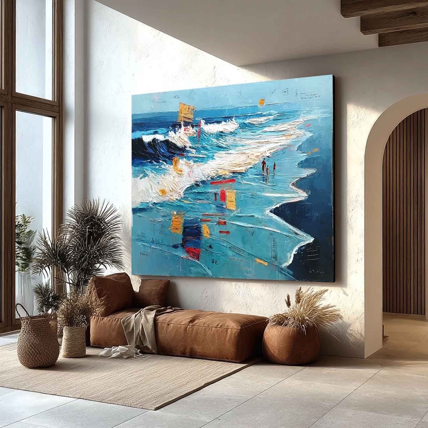 Wall Art Panoramic Impressionist Beachscape Scene Vibrant