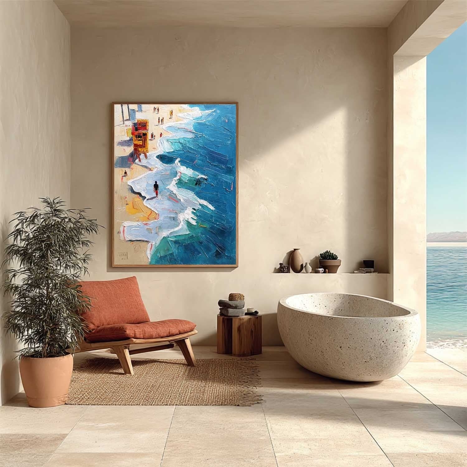 Wall Art Vertical Impressionist Coastal Beach Scene Bright