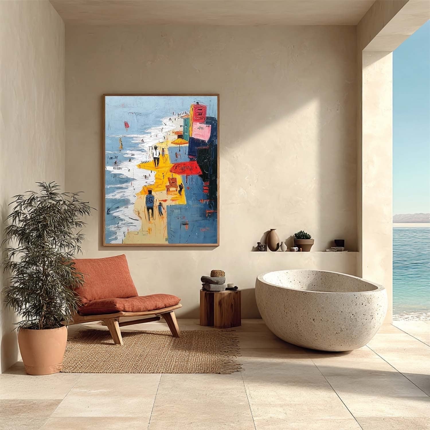 Wall Art Vertical Abstract Figurative Beach Scene Bold