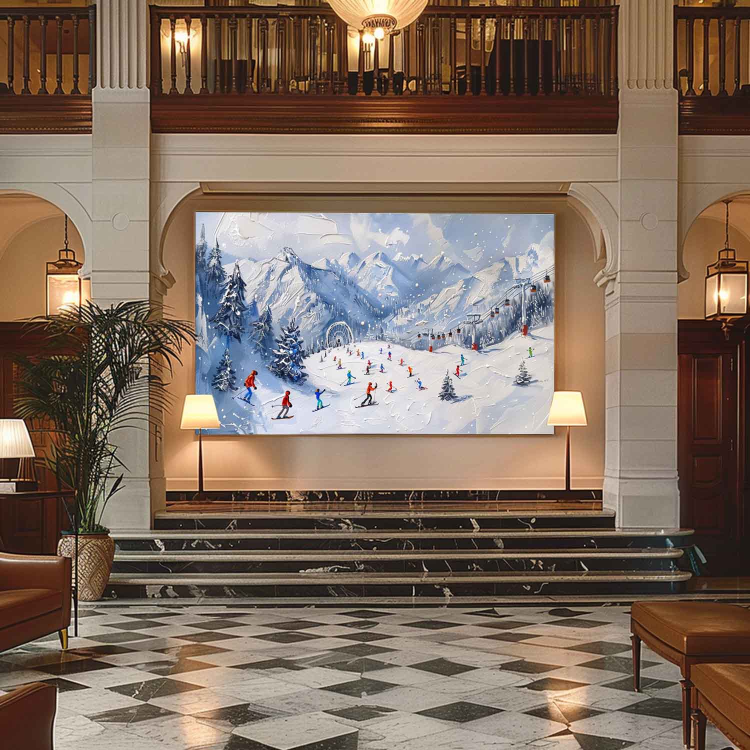 Wall Art Alpine Ski Resort Scene Misty Winter Landscape