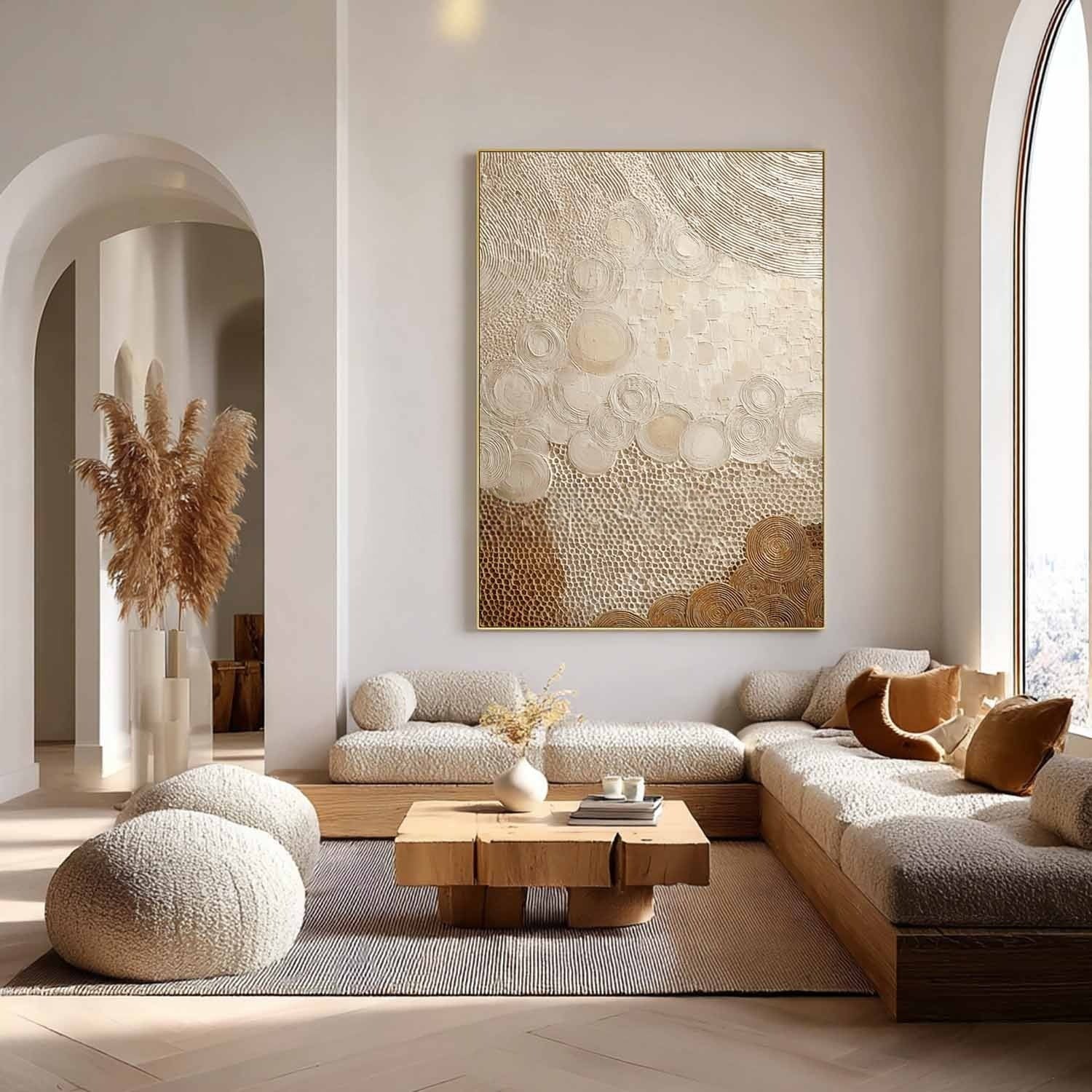 Wall Art Neutral Patchwork Bas-Relief Oil Painting