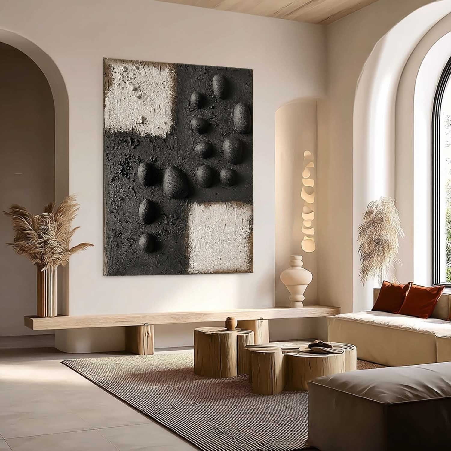 Wall Art Monochrome Block Bas-Relief Abstract Painting
