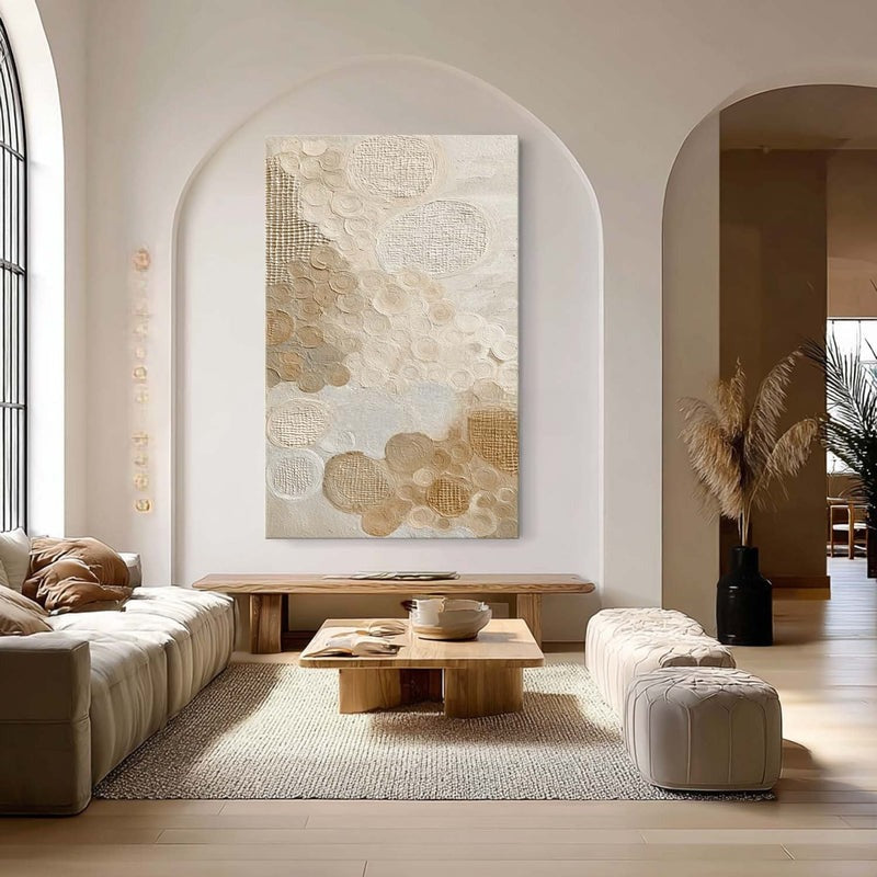Beige Circle Abstract Textured Painting