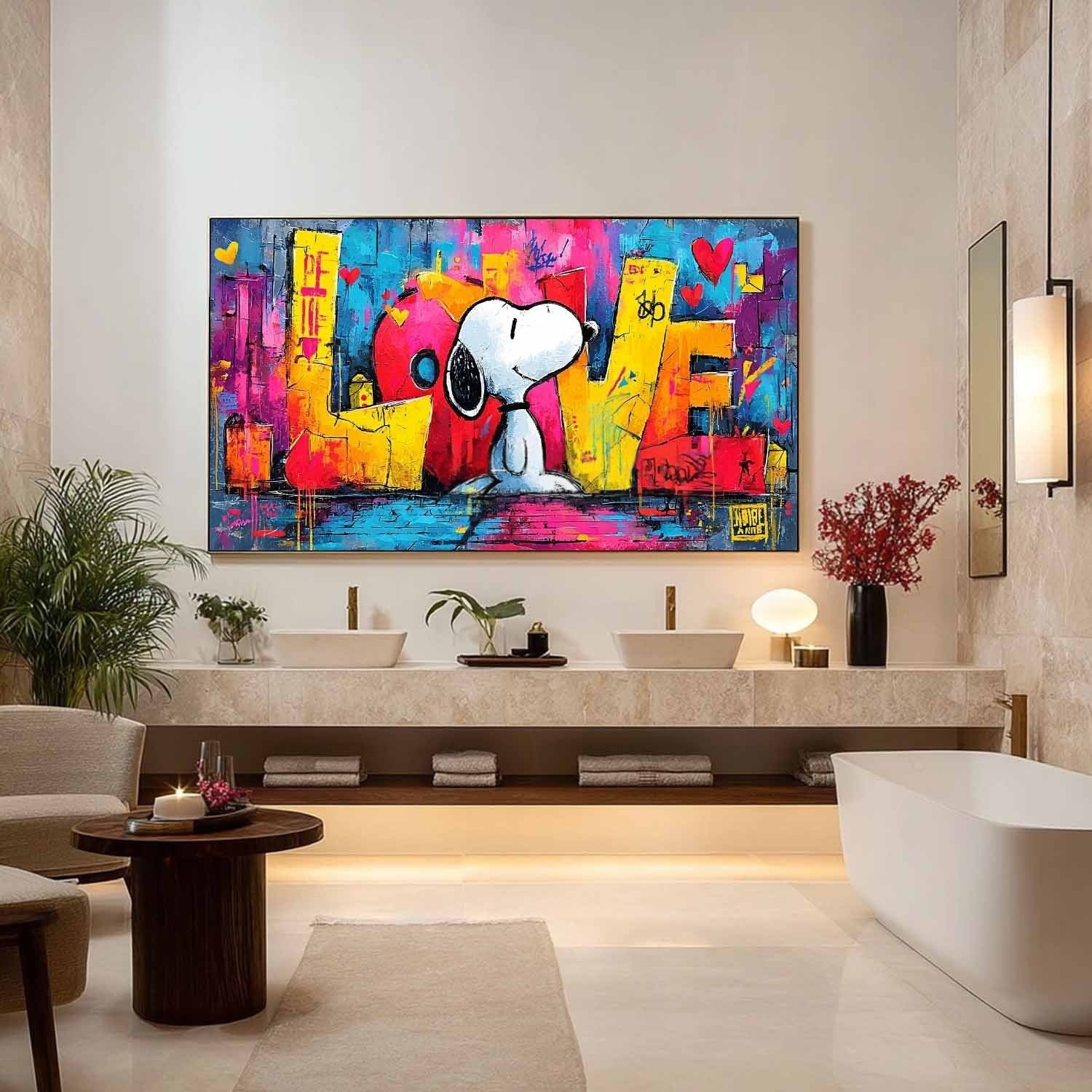 Snoopy Love Graffiti Pop Art Impasto Painting