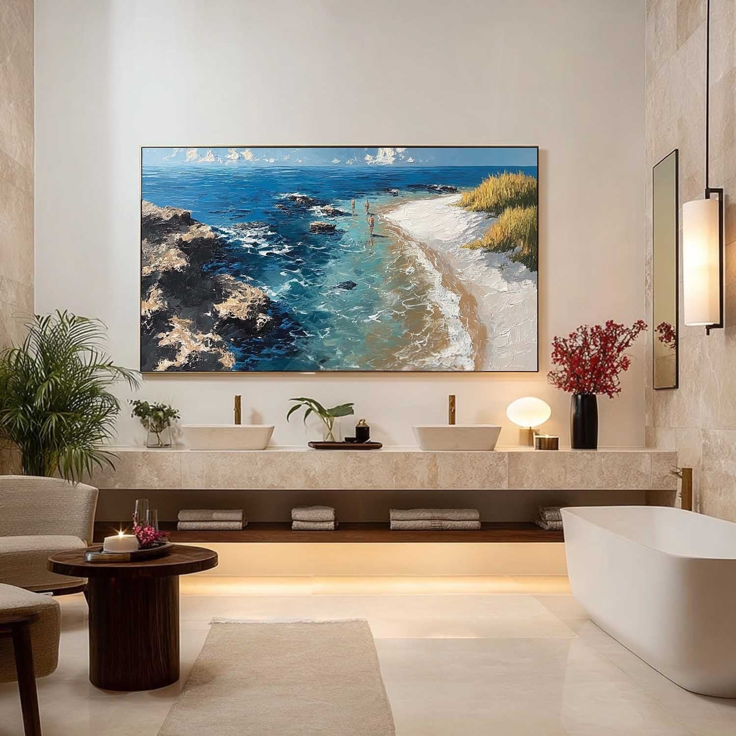 Cliffside Beach Impasto Painting