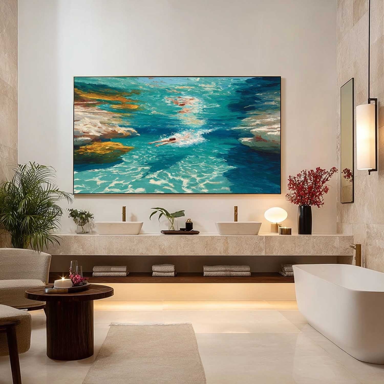Wall Art Turquoise Cove Swimmers Impasto