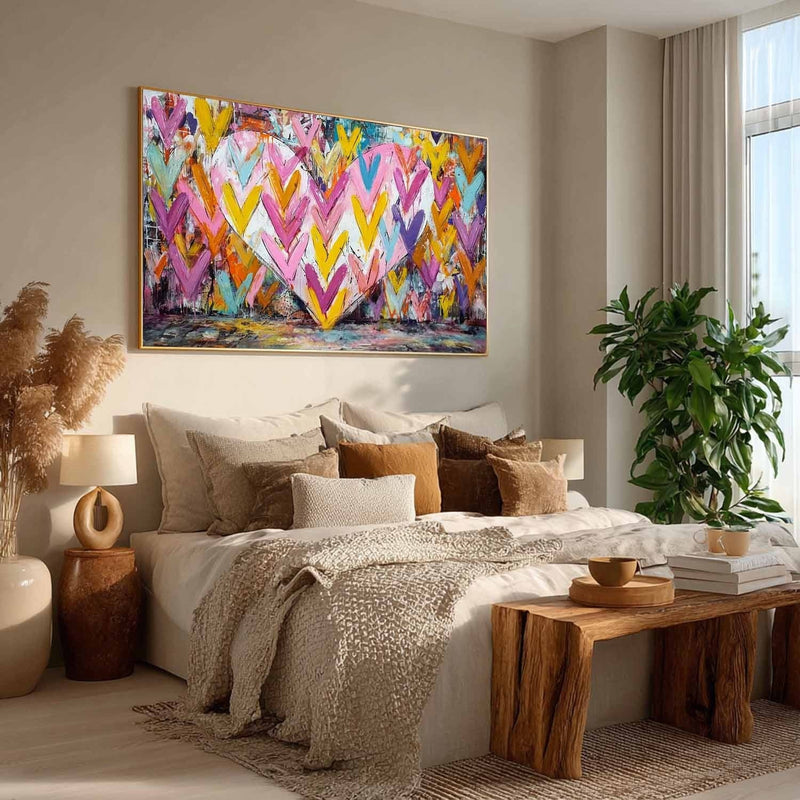 Vibrant Chevron Heart Impasto Painting
