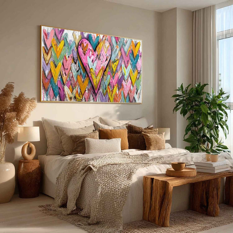 Wide Chevron Heart Impasto Painting