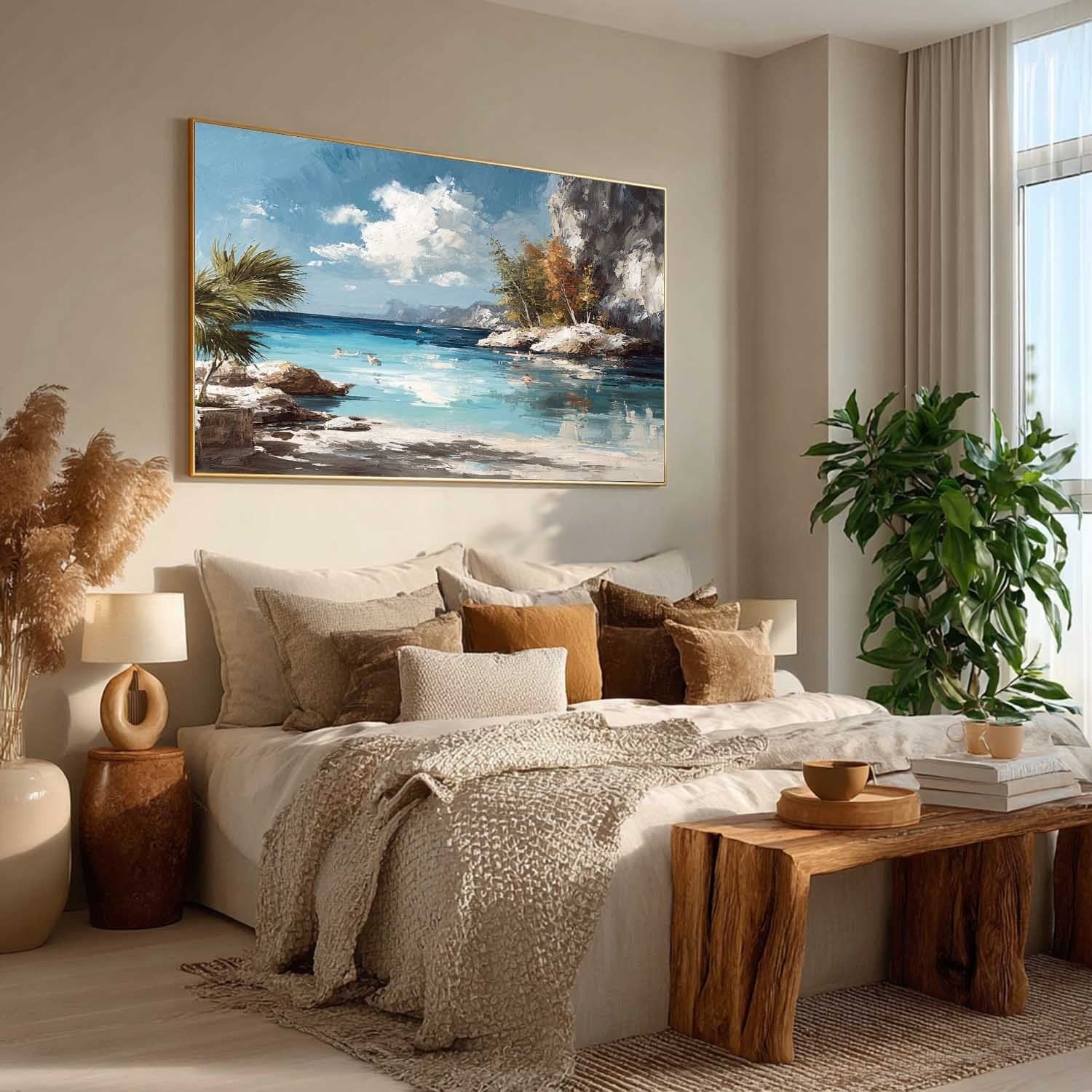 Tropical Cliffside Bay Impasto Painting